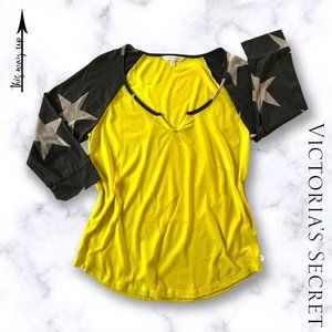 VICTORIA'S SECRET 3/4 Sleeve Baseball Style Sheer Star Top